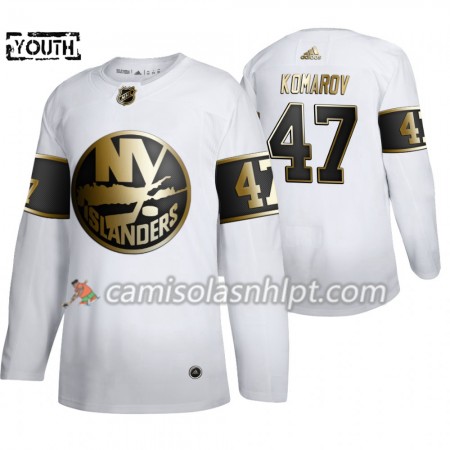 Camisola New York Islanders Leo Komarov 47 Adidas 2019-2020 Golden Edition Branco Authentic - Criança